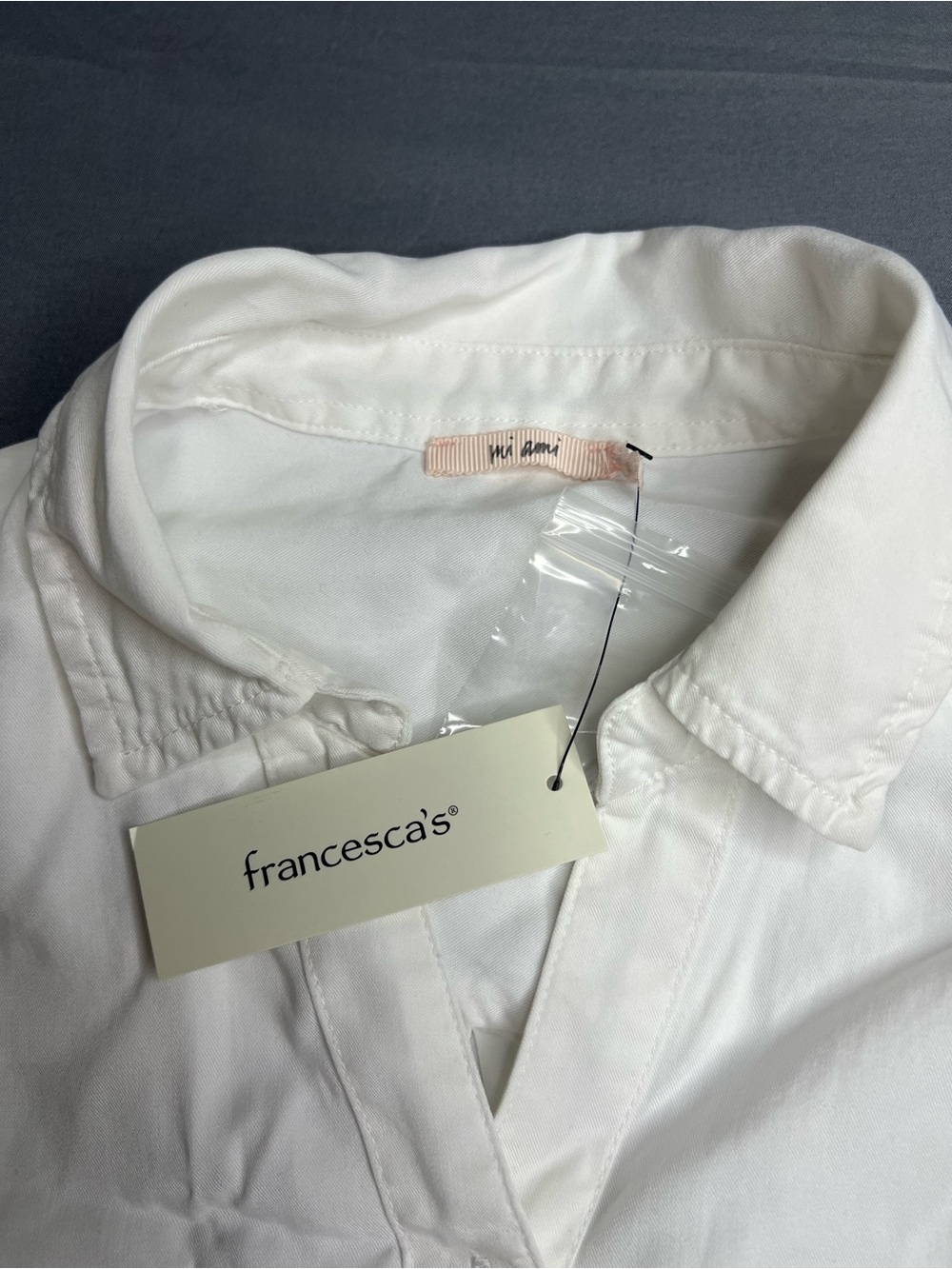 NWT Mi Ami White Lyocell Button Down Blouse Frayed Hem Chic Boho Top